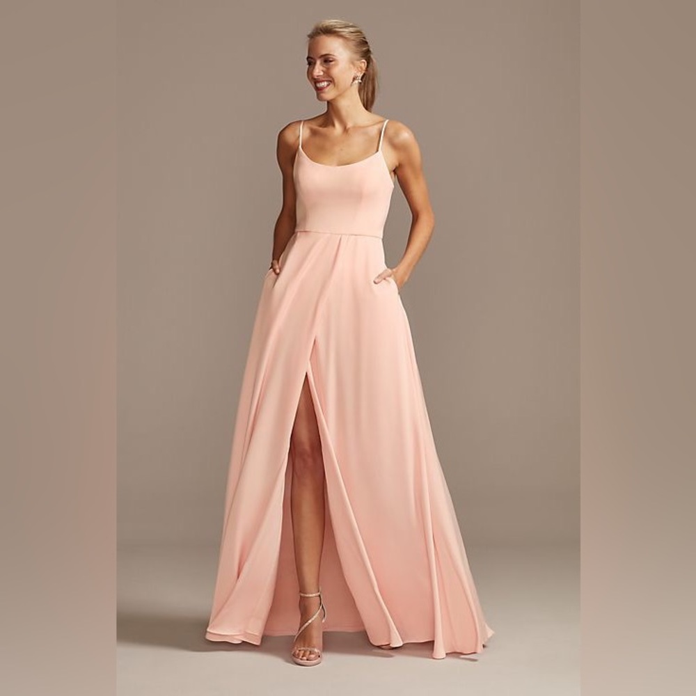 David’s bridal crepe-back satin spaghetti strap bridesmaid dress